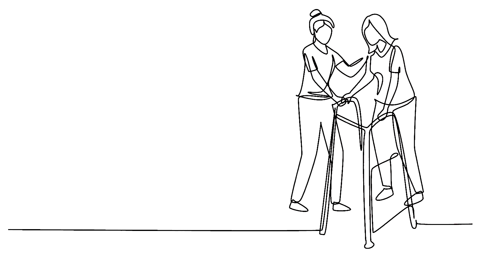 Supported walking practice — line illustration
