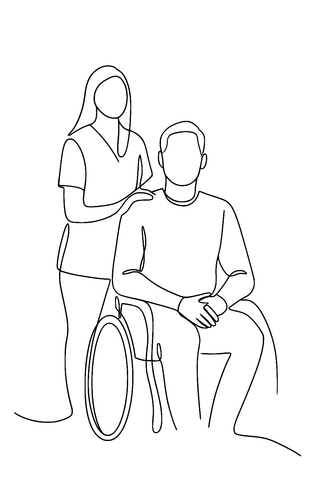 Carer and client together — line illustration